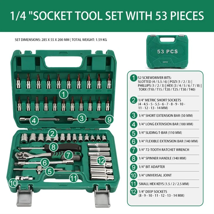 Conjunt de claus d'endoll multifuncional 1/4" 53PCS